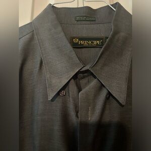 PRINCIPE charcoal gray button down collared shirt. Dry cleaned. 171/2 XL. EUC